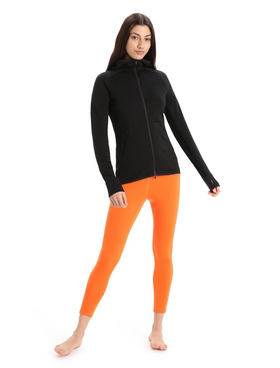 Bluzy Z Kapturem Icebreaker ZoneKnit™ Merino Long Sleeve Zip Damskie Czarne | PL 1273JPQJ